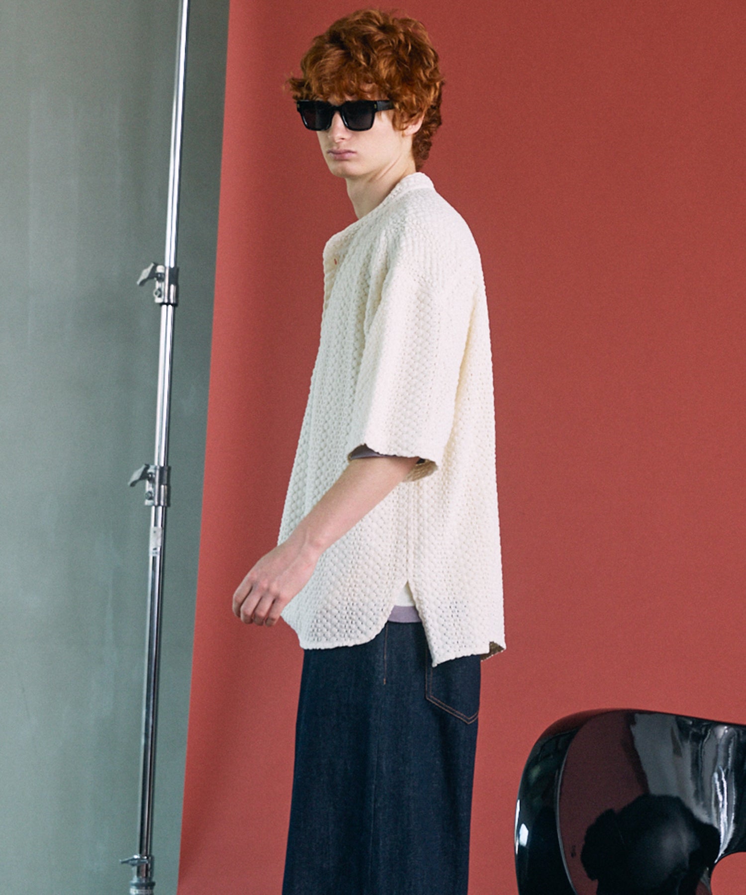[26SS PRE-ORDER]Birdseye Jersey Mesh Prime-Over Henry Neck Short-sleeved T-shirt