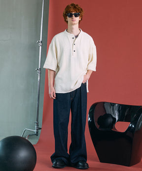 [26SS PRE-ORDER]Birdseye Jersey Mesh Prime-Over Henry Neck Short-sleeved T-shirt