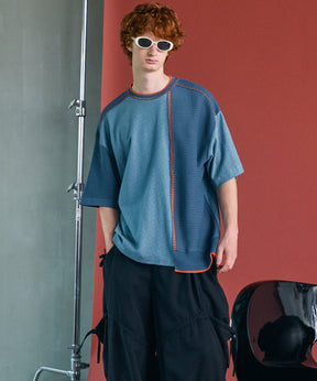 [26SS PRE-ORDER]Birdseye Jersey Mesh Prime-Over Henry Neck Short-sleeved T-shirt