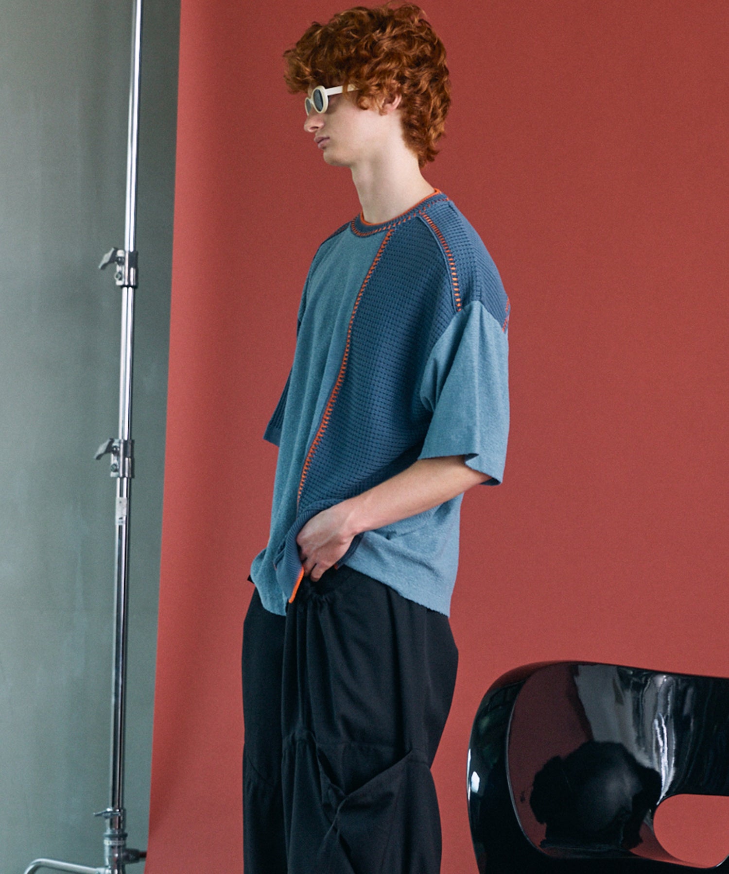 [26SS PRE-ORDER]Birdseye Jersey Mesh Prime-Over Henry Neck Short-sleeved T-shirt