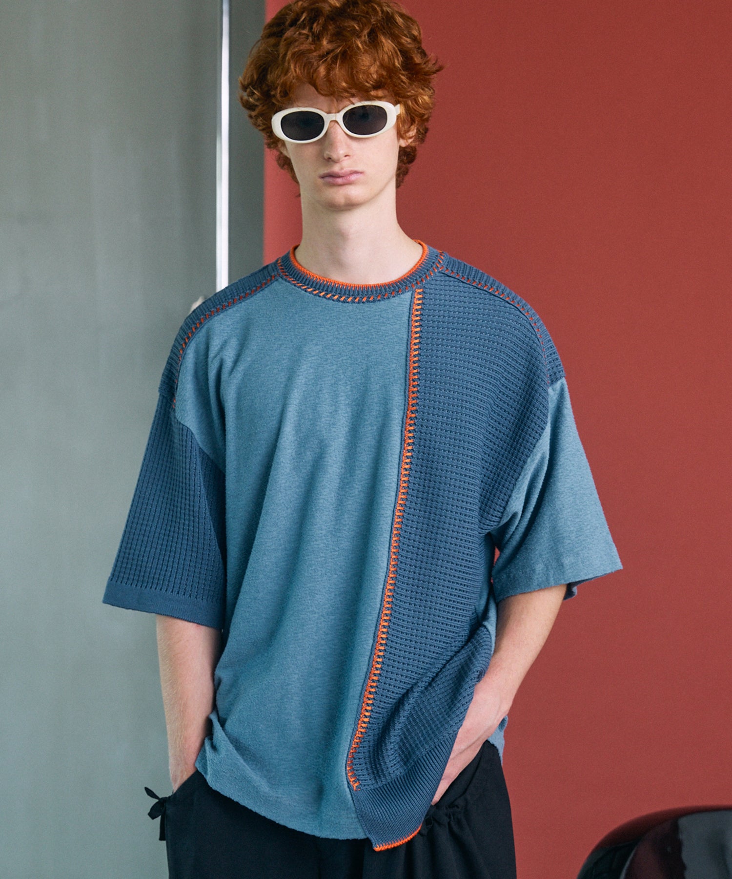 [26SS PRE-ORDER]Birdseye Jersey Mesh Prime-Over Henry Neck Short-sleeved T-shirt