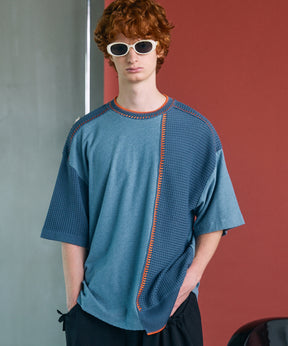 [26SS PRE-ORDER]Birdseye Jersey Mesh Prime-Over Henry Neck Short-sleeved T-shirt