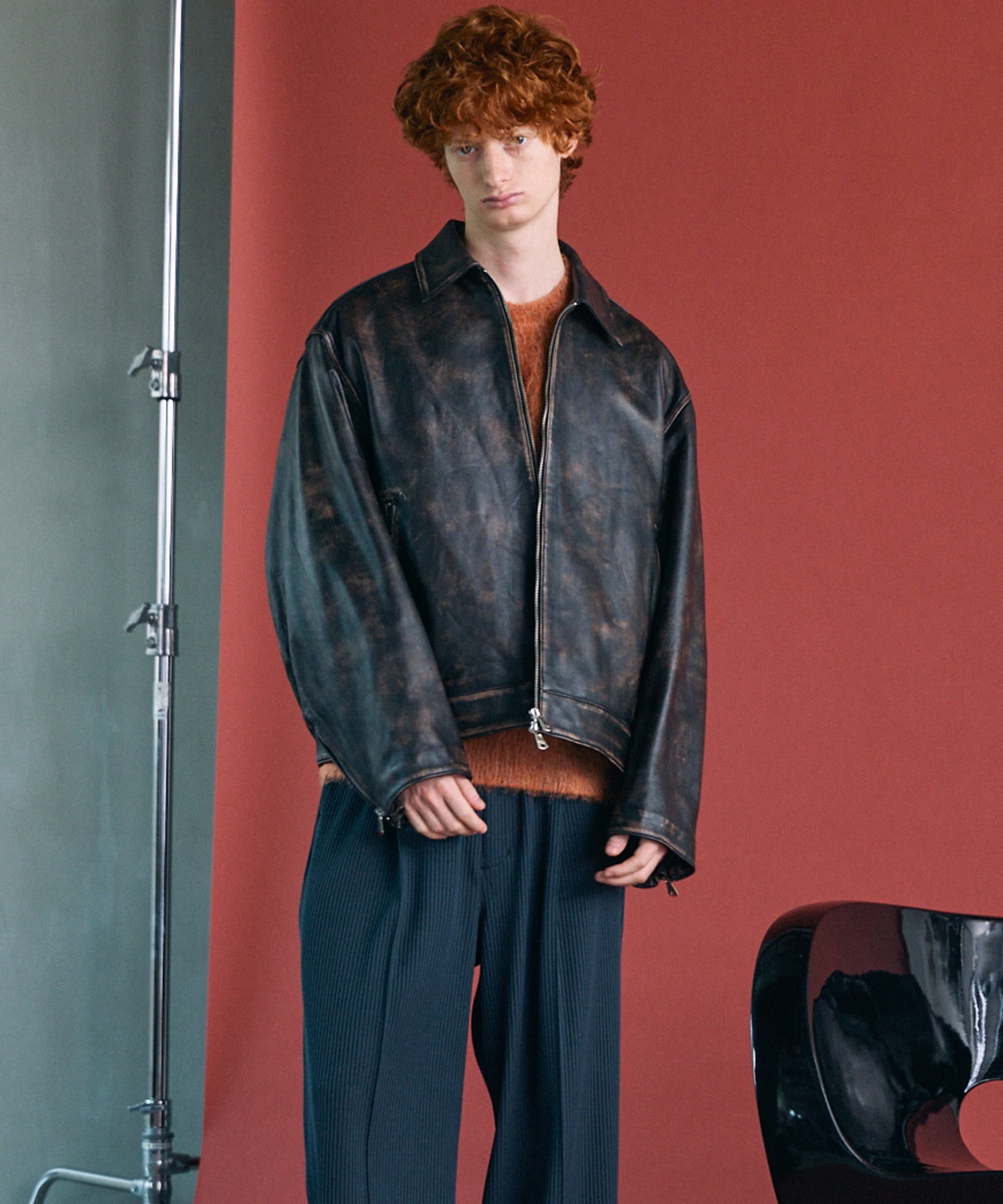 【26AW PRE-ORDER】Sheep Leather Prime-Over Single Riders Collared Jacket