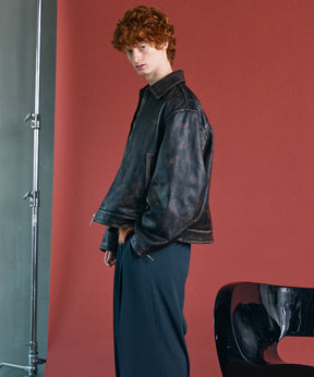 【26AW PRE-ORDER】Sheep Leather Prime-Over Single Riders Collared Jacket