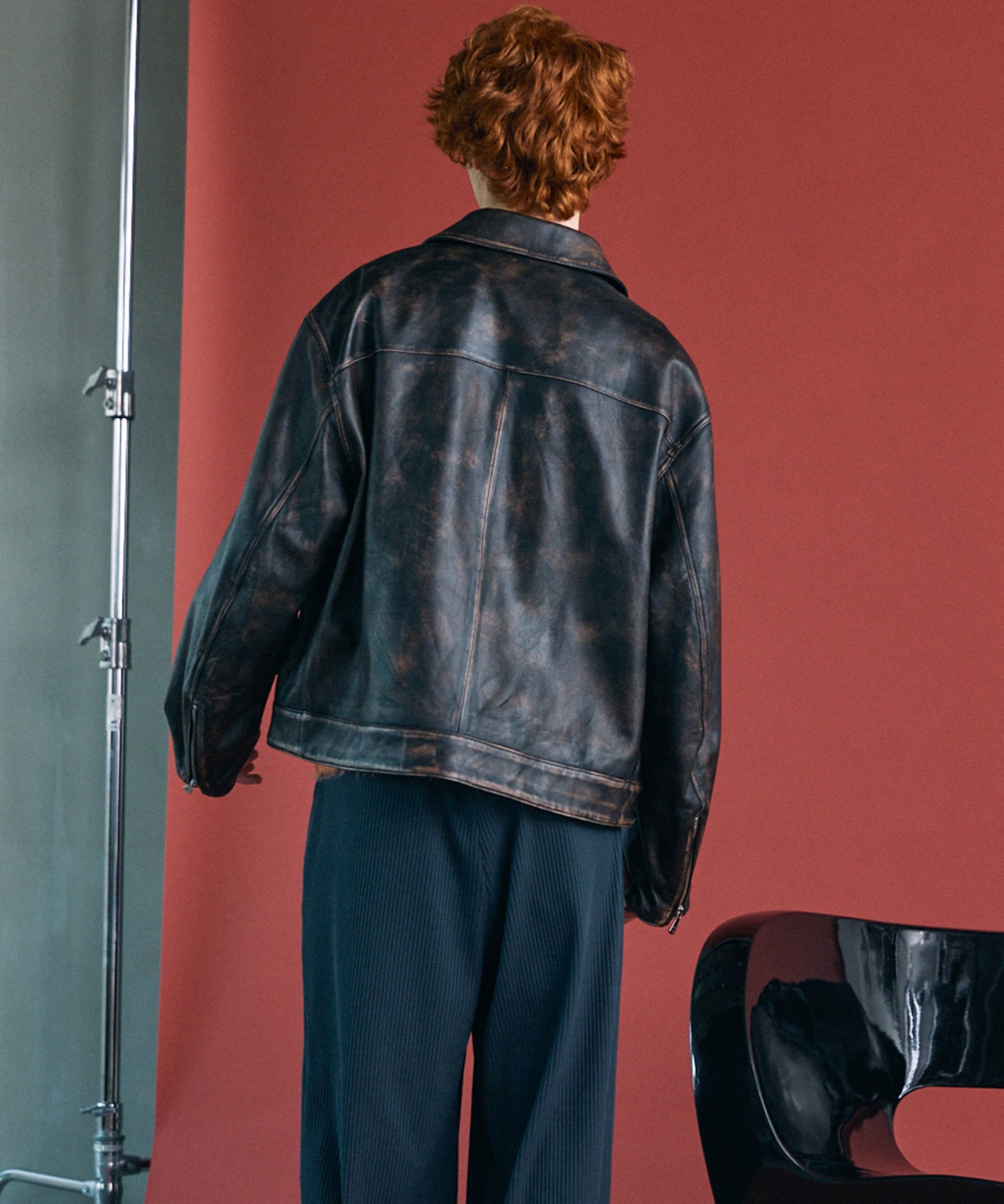 【26AW PRE-ORDER】Sheep Leather Prime-Over Single Riders Collared Jacket