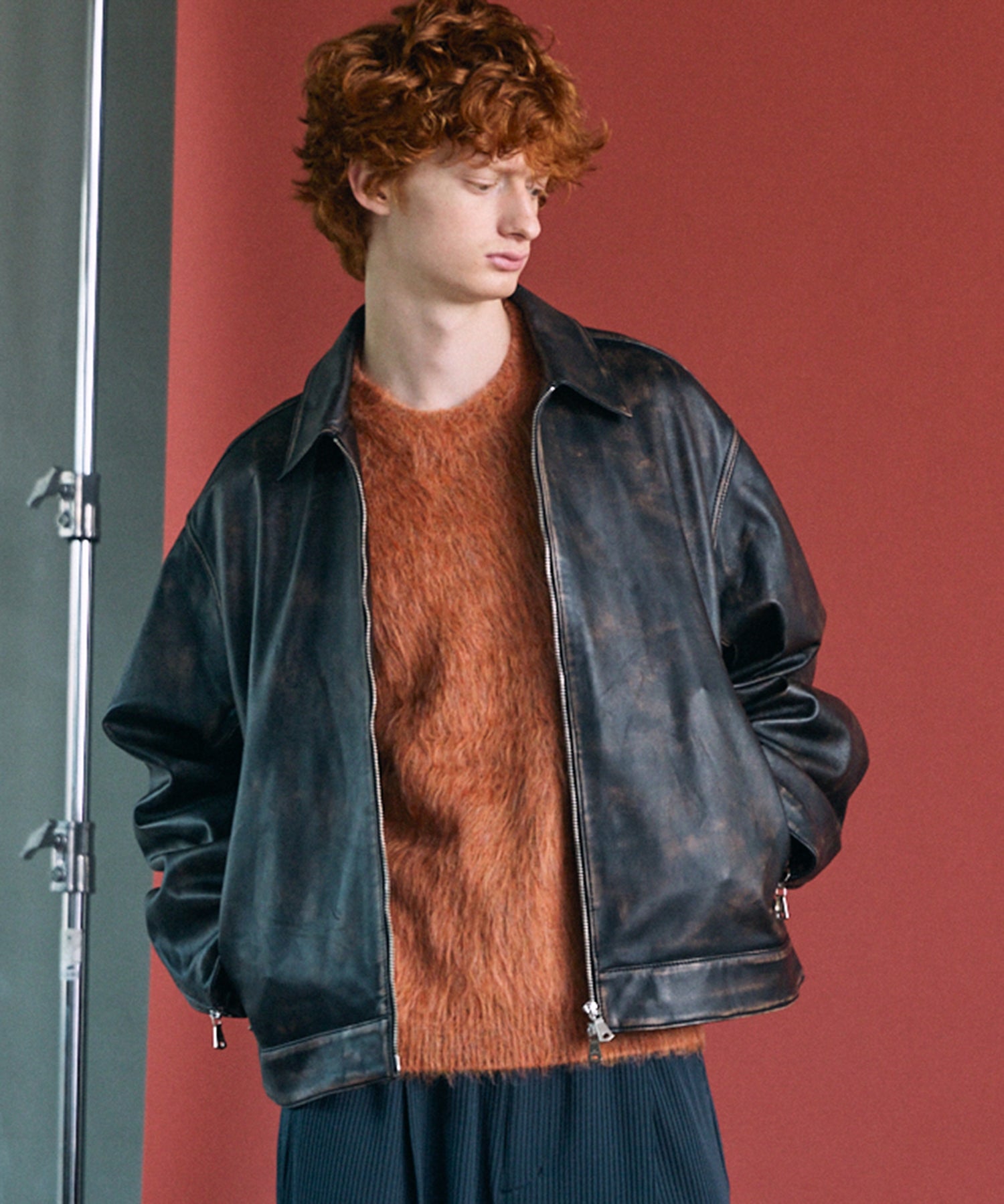 【26AW PRE-ORDER】Sheep Leather Prime-Over Single Riders Collared Jacket