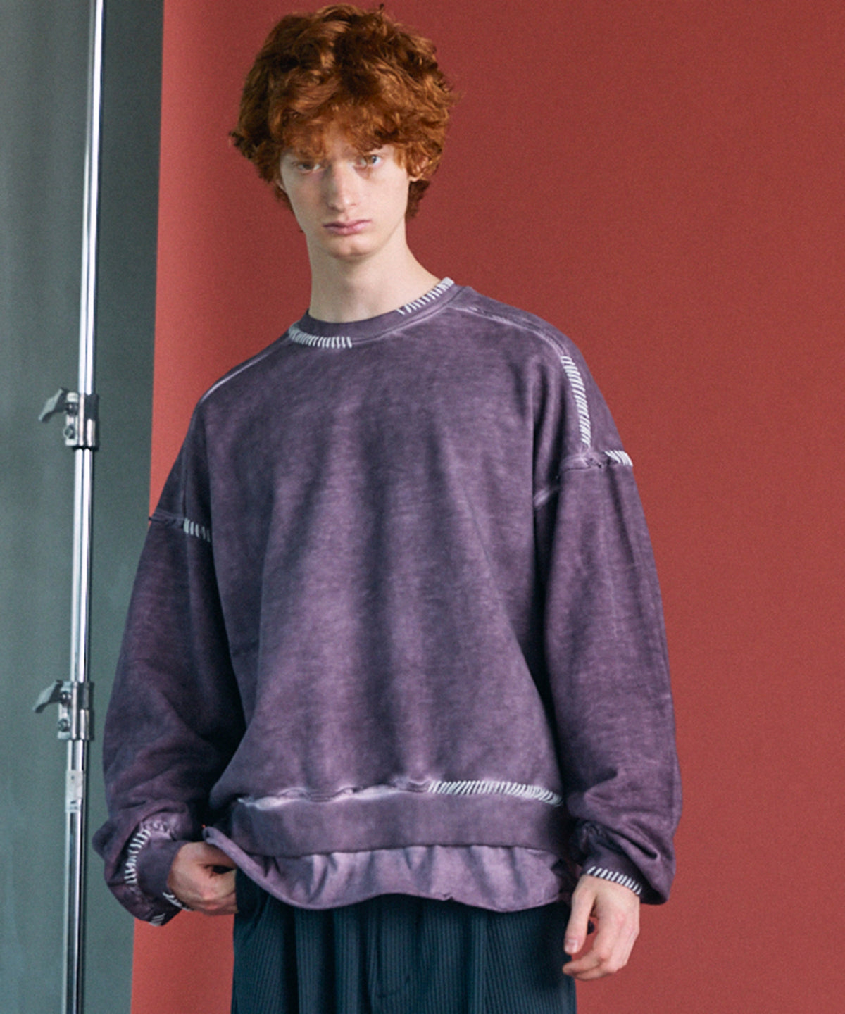 Heavy-Weight Sweat Embroidery Damage Over-Dye Crew Neck Pullover