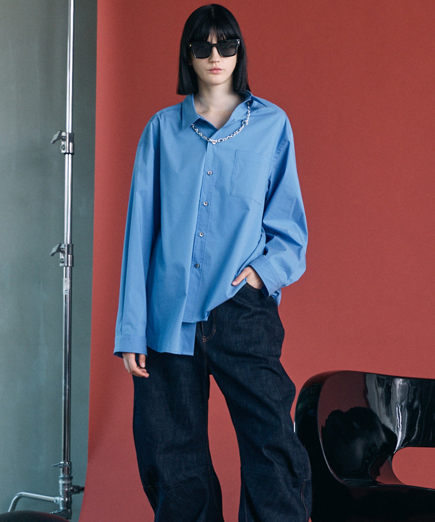 Airy Striped Gabardine Prime-Over Short-sleeved Shirt