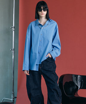 Airy Striped Gabardine Prime-Over Short-sleeved Shirt