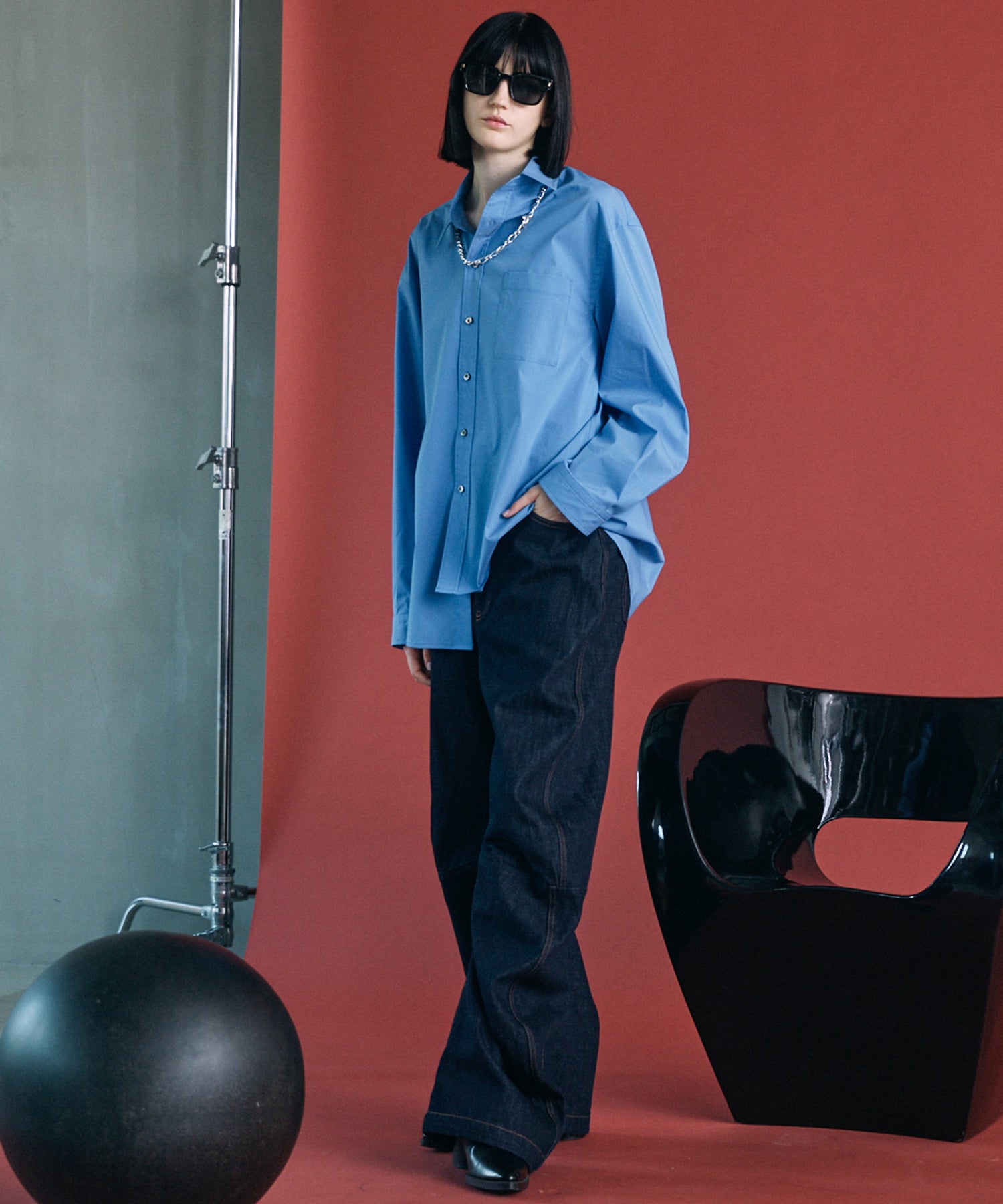 Airy Striped Gabardine Prime-Over Short-sleeved Shirt