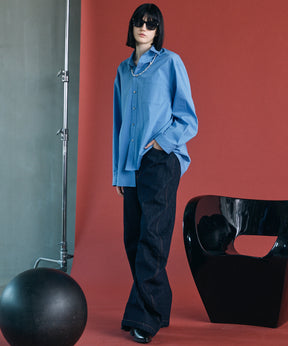 Airy Striped Gabardine Prime-Over Short-sleeved Shirt