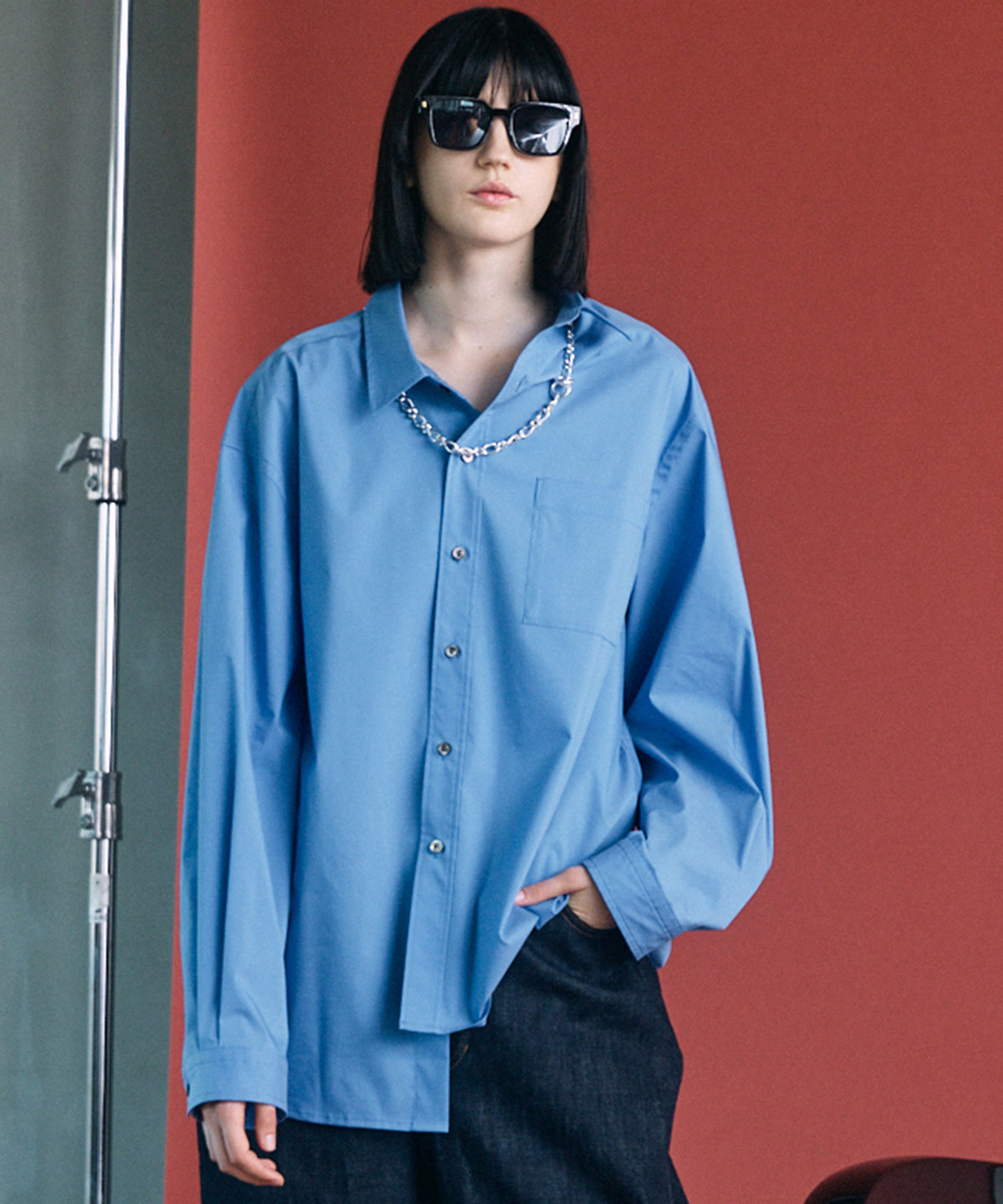 Airy Striped Gabardine Prime-Over Short-sleeved Shirt