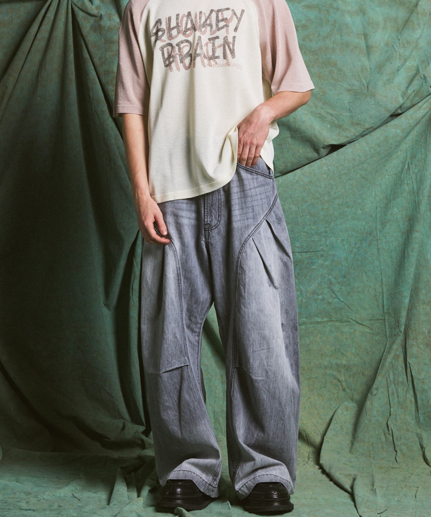 3D Cut Prime-Wide Gathered Denim Pants