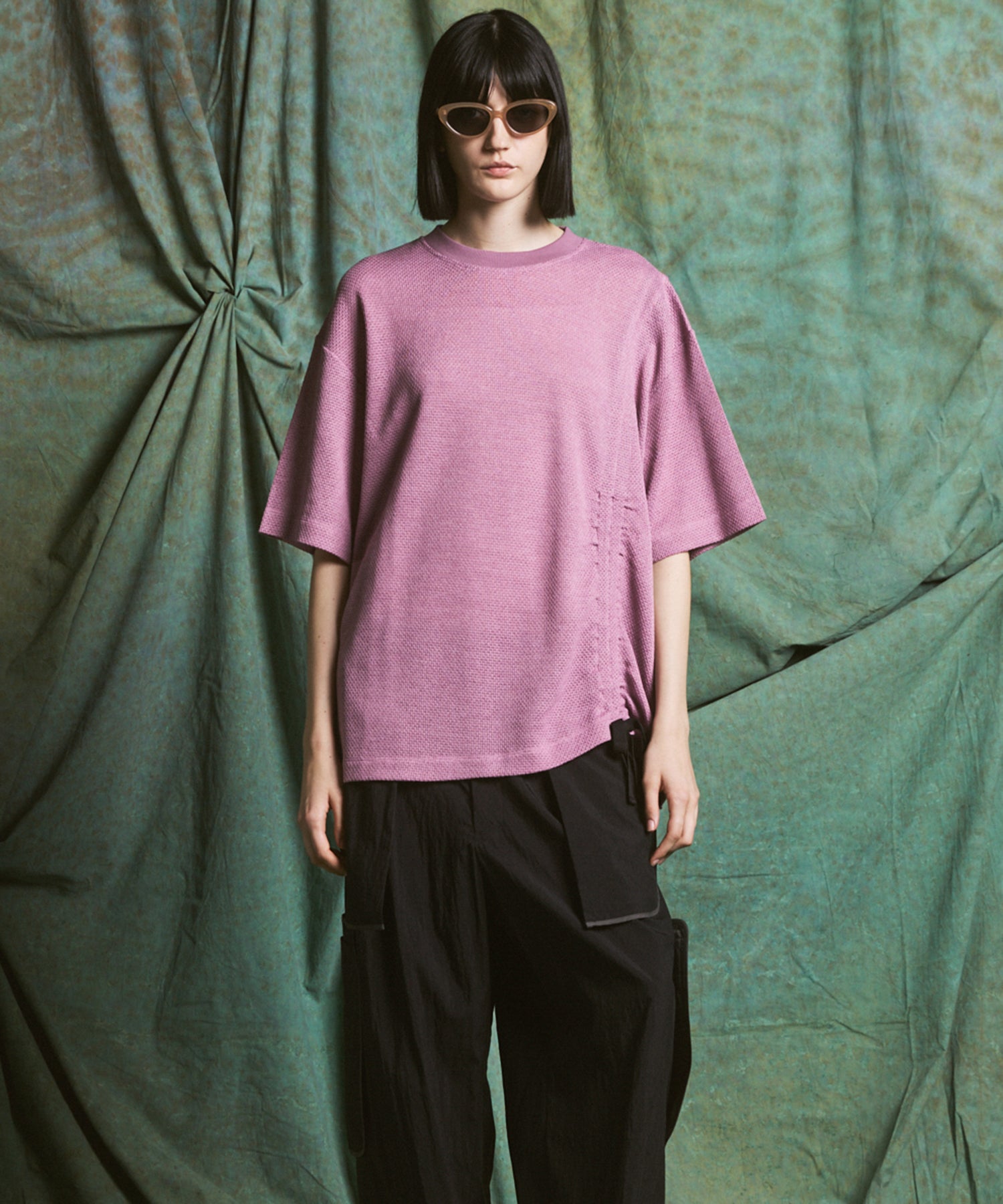 【26SS PRE-ORDER】Russell Mesh Prime-Over Asymmetrical Shirring T-shirt