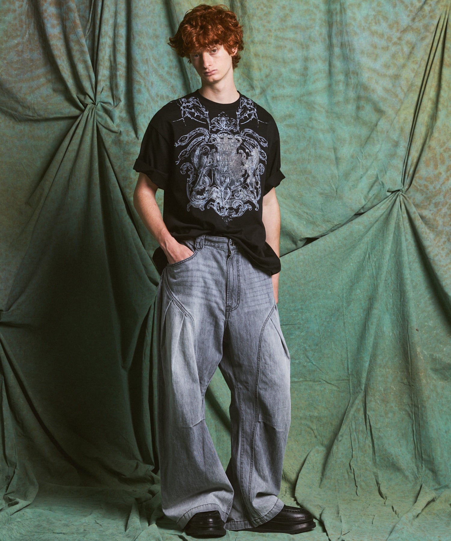 3D Cut Prime-Wide Gathered Denim Pants