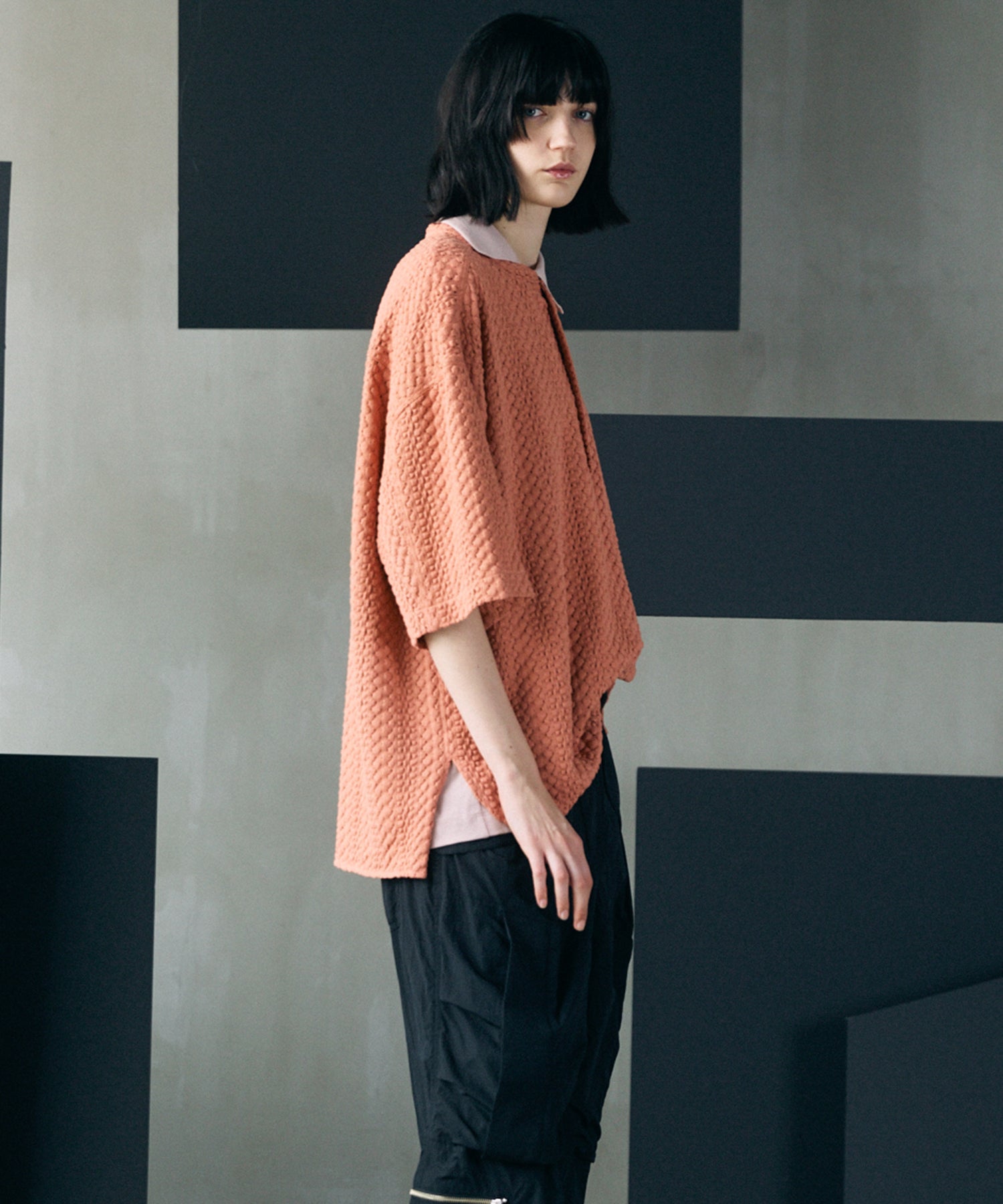 [26SS PRE-ORDER]Birdseye Jersey Mesh Prime-Over Henry Neck Short-sleeved T-shirt