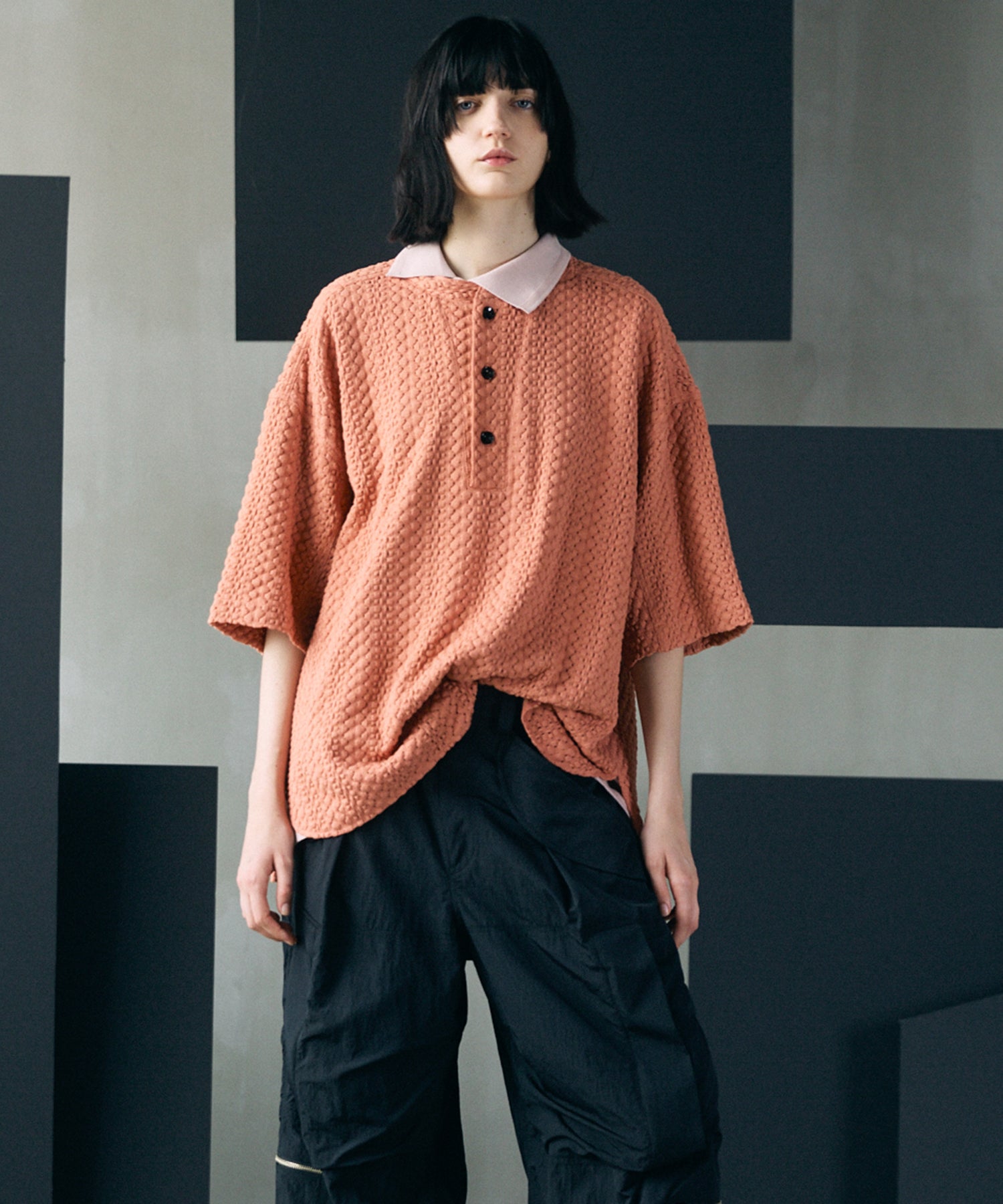 [26SS PRE-ORDER]Birdseye Jersey Mesh Prime-Over Henry Neck Short-sleeved T-shirt