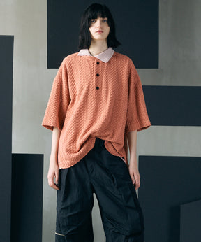 [26SS PRE-ORDER]Birdseye Jersey Mesh Prime-Over Henry Neck Short-sleeved T-shirt