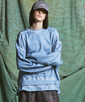 【PRE-ORDER】Heavy-Weight Sweat Embroidery Damage Over-Dye Crew Neck Pullover