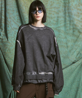 【PRE-ORDER】Heavy-Weight Sweat Embroidery Damage Over-Dye Crew Neck Pullover