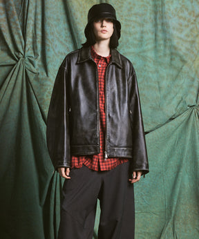 【26AW PRE-ORDER】Sheep Leather Prime-Over Single Riders Collared Jacket