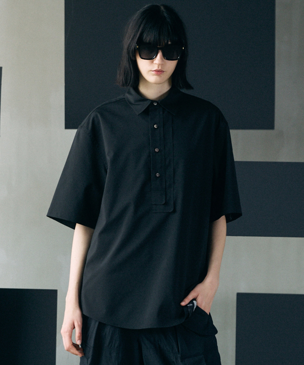 Airy Striped Gabardine Prime-Over Short-sleeved Shirt