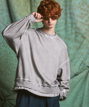 【PRE-ORDER】Heavy-Weight Sweat Embroidery Damage Over-Dye Crew Neck Pullover