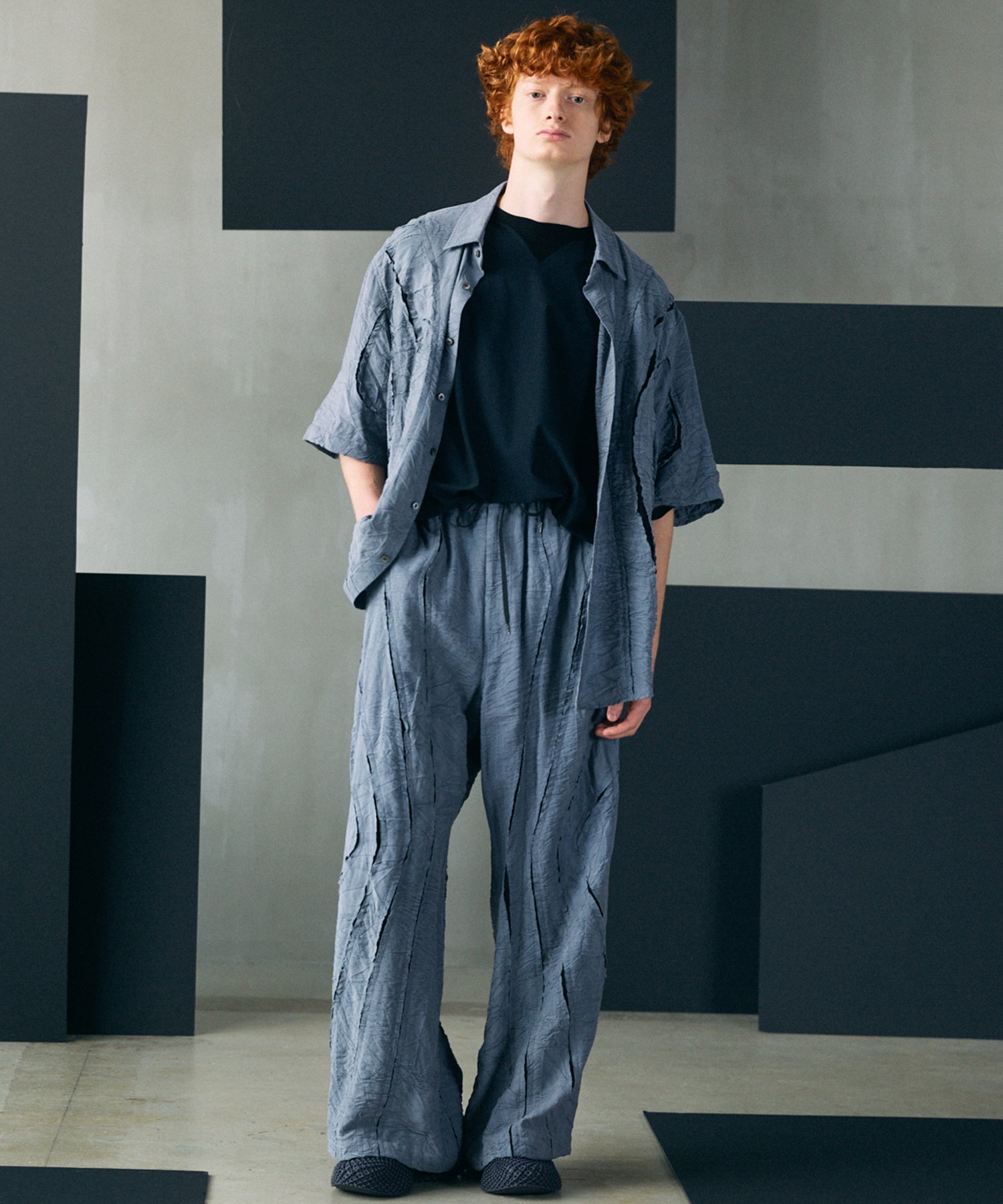 [26SS PRE-ORDER]Birdseye Jersey Mesh Prime-Over Henry Neck Short-sleeved T-shirt