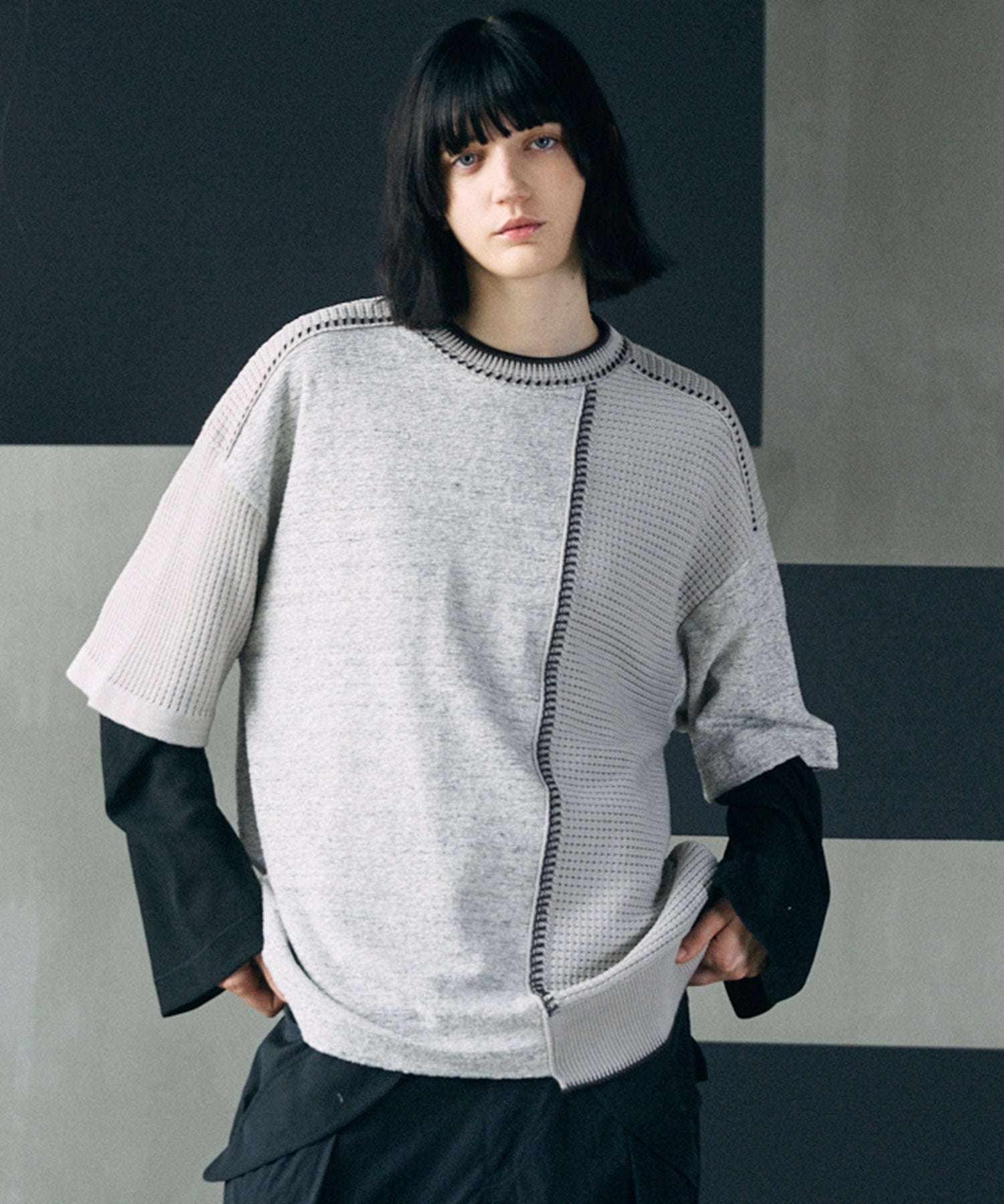 [26SS PRE-ORDER]Birdseye Jersey Mesh Prime-Over Henry Neck Short-sleeved T-shirt