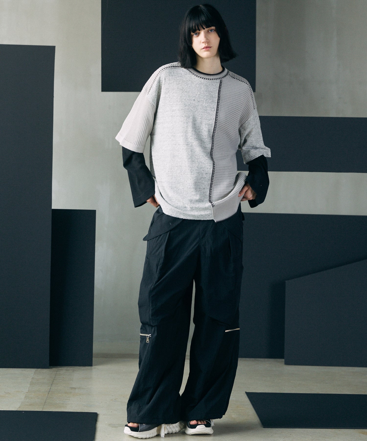 [26SS PRE-ORDER]Birdseye Jersey Mesh Prime-Over Henry Neck Short-sleeved T-shirt