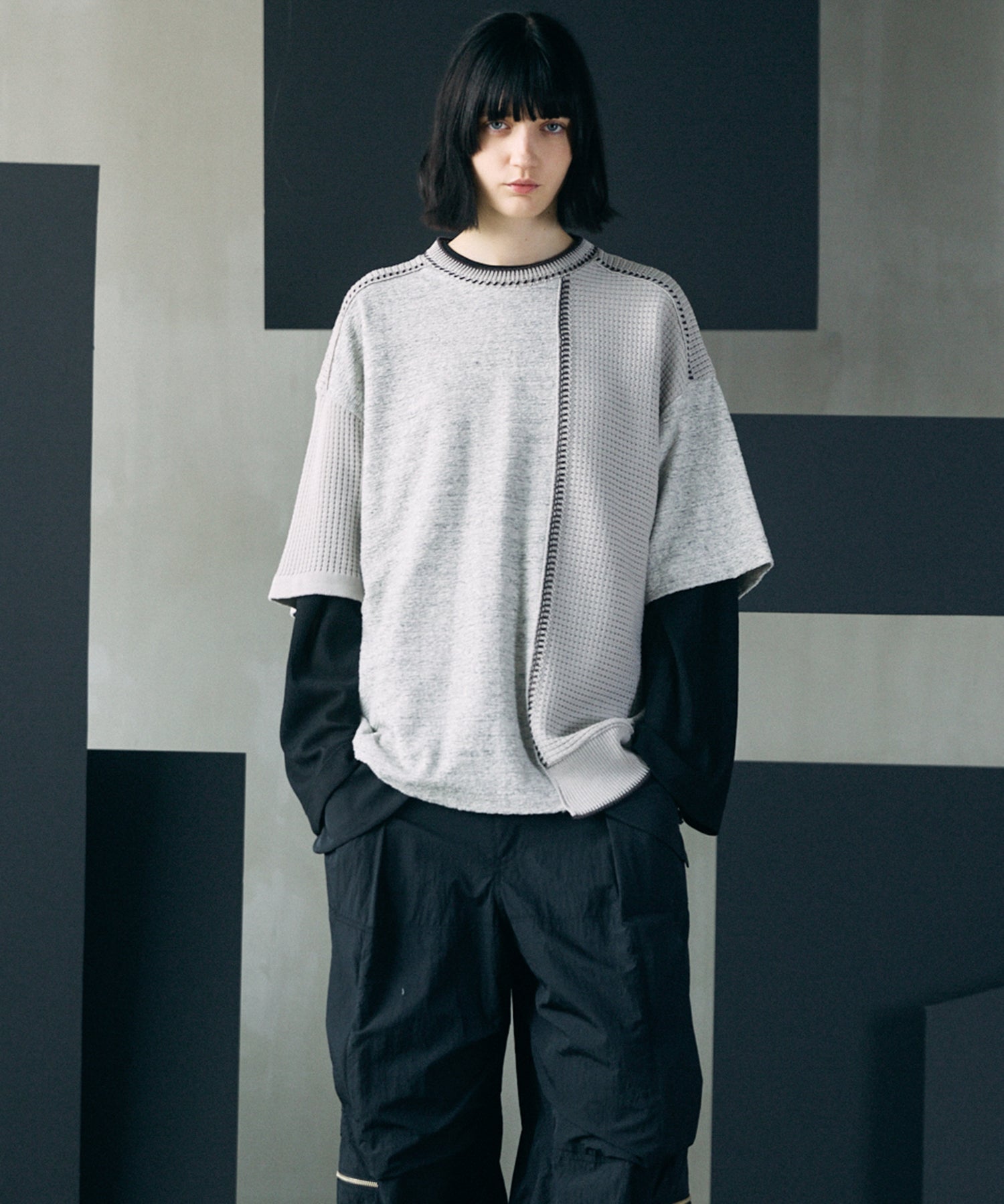 [26SS PRE-ORDER]Birdseye Jersey Mesh Prime-Over Henry Neck Short-sleeved T-shirt