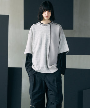 [26SS PRE-ORDER]Birdseye Jersey Mesh Prime-Over Henry Neck Short-sleeved T-shirt