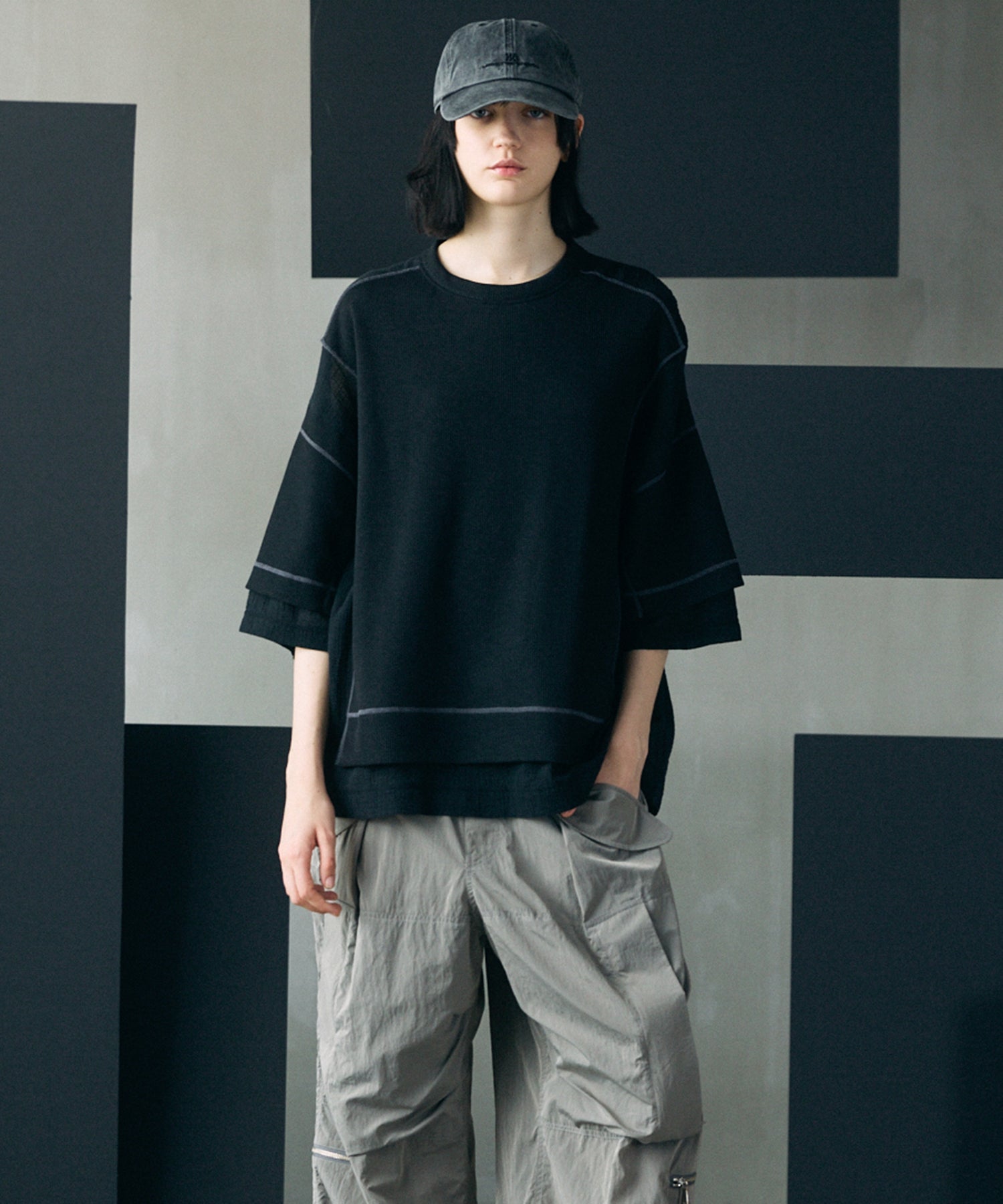 [26SS PRE-ORDER]Birdseye Jersey Mesh Prime-Over Henry Neck Short-sleeved T-shirt