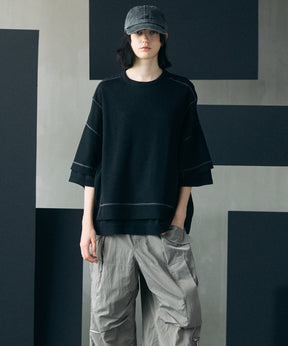 [26SS PRE-ORDER]Birdseye Jersey Mesh Prime-Over Henry Neck Short-sleeved T-shirt