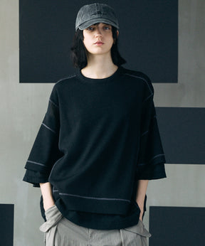 [26SS PRE-ORDER]Birdseye Jersey Mesh Prime-Over Henry Neck Short-sleeved T-shirt
