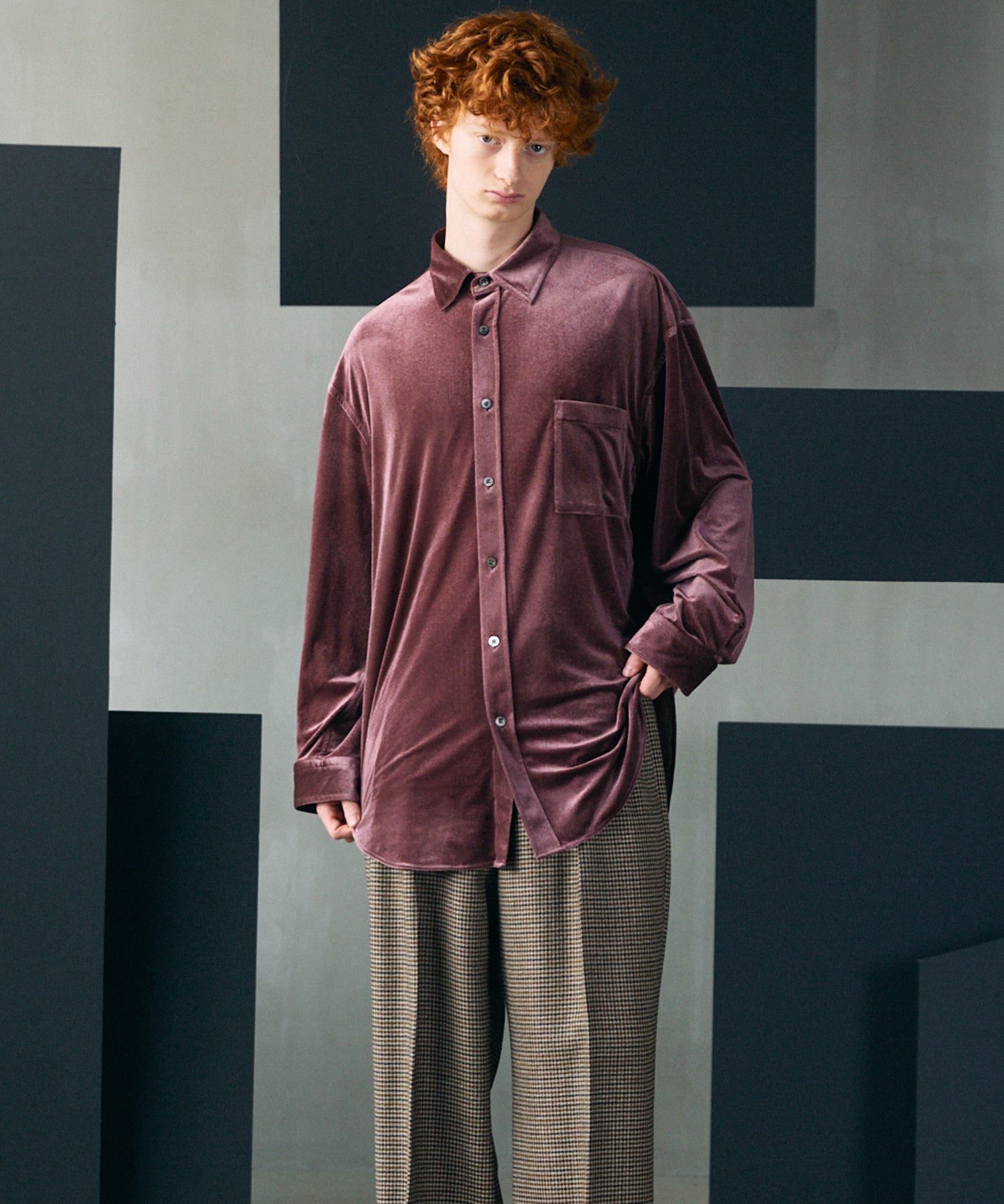 【26AW PRE-ORDER】Glossy Velour Prime-Over Long Sleeve Shirt Coat