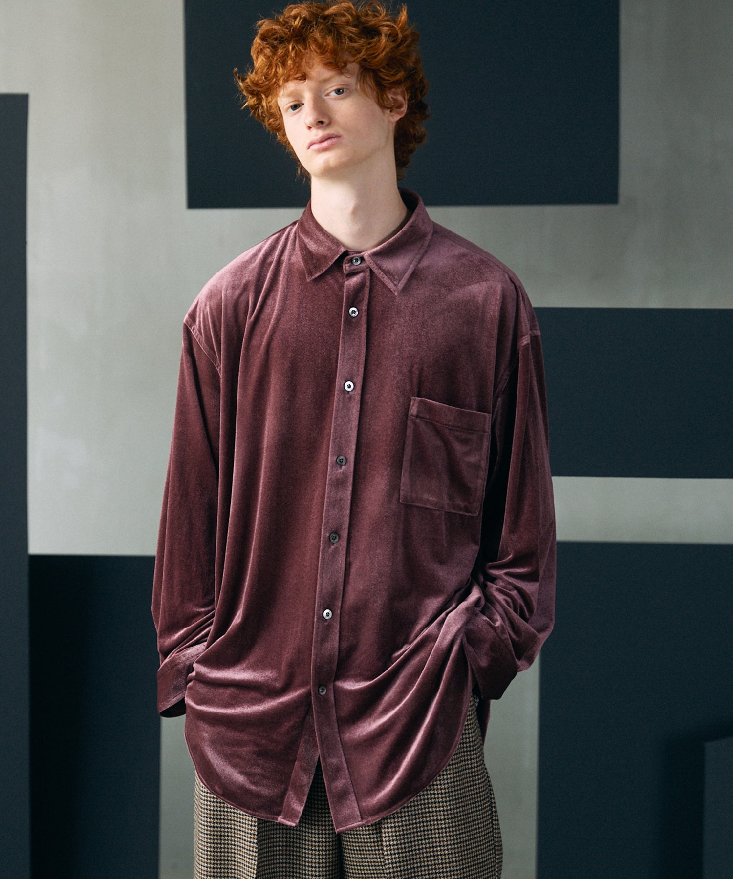 【26AW PRE-ORDER】Glossy Velour Prime-Over Long Sleeve Shirt Coat