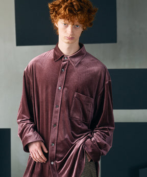 【26AW PRE-ORDER】Glossy Velour Prime-Over Long Sleeve Shirt Coat