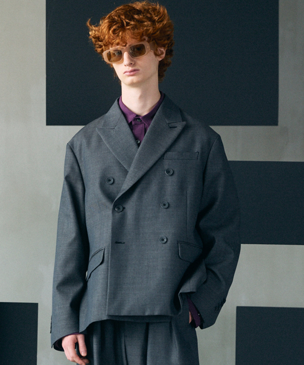 4色シャンブレーウォッシャブルウールプライムオーバーピークドラペルダブルテーラードジャケット