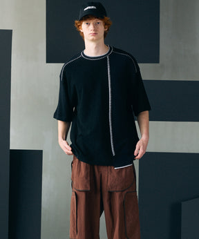 [26SS PRE-ORDER]Birdseye Jersey Mesh Prime-Over Henry Neck Short-sleeved T-shirt