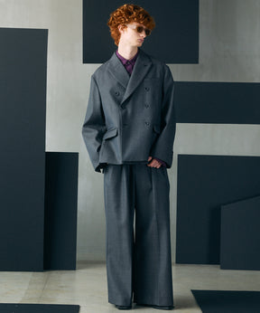 4 Colors Chambray Washable Wool Prime-Over Peaked Lapel Double Breasted Jacket