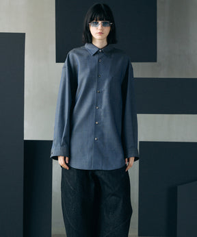 4 Colors Chambray Washable Wool Prime-Over Regular Collar Shirt Coat