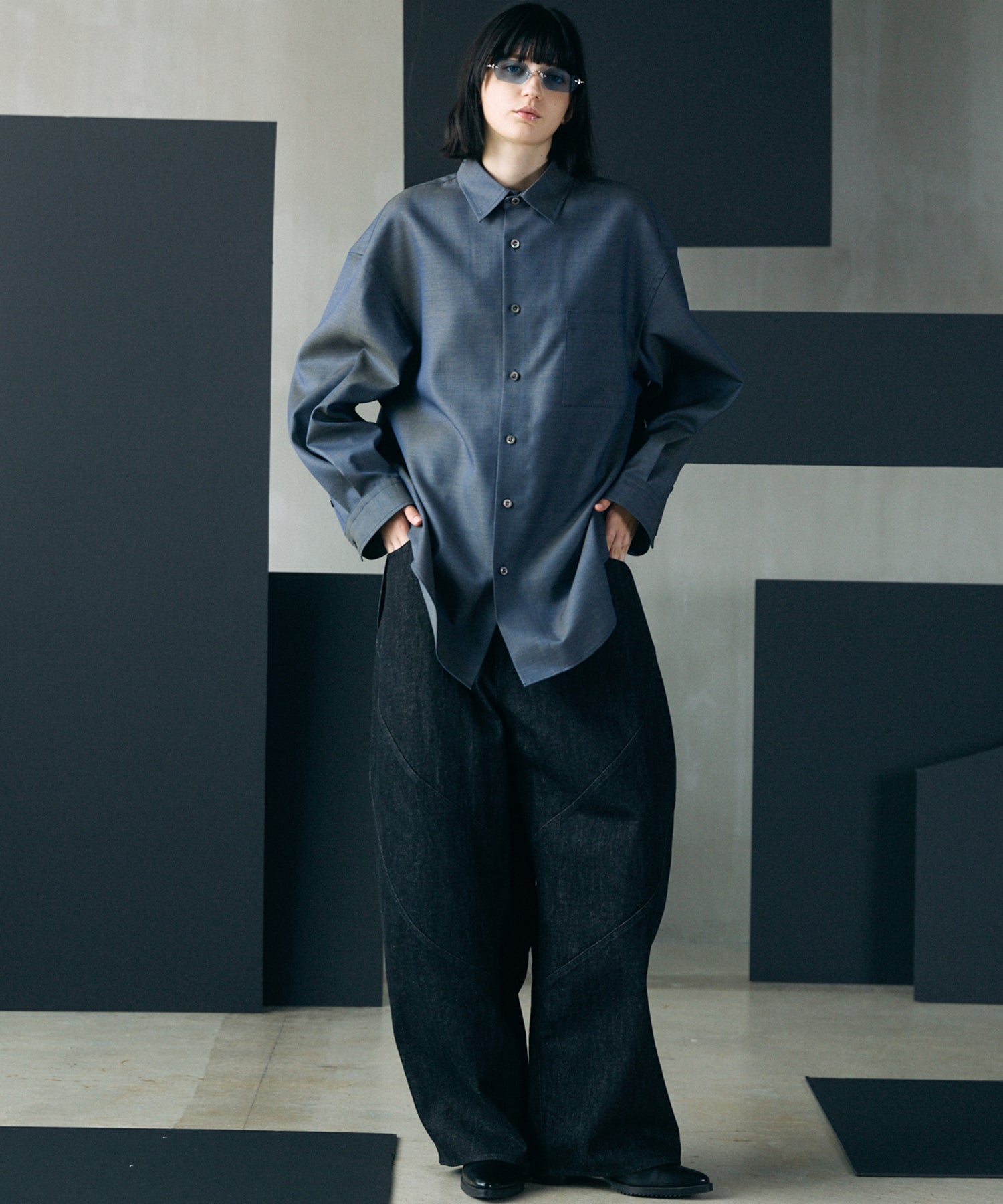 4 Colors Chambray Washable Wool Prime-Over Regular Collar Shirt Coat