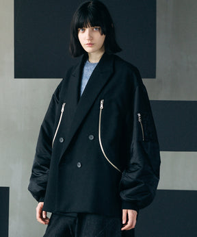 【26AW PRE-ORDER】Prime-Over MA-1 Sleeve Double Breasted Curved Zip Tailored Jacket