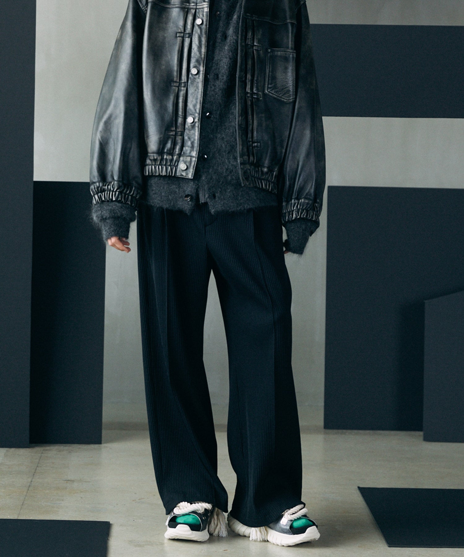 Omega Rib Pin Tuck Prime-Wide Pants