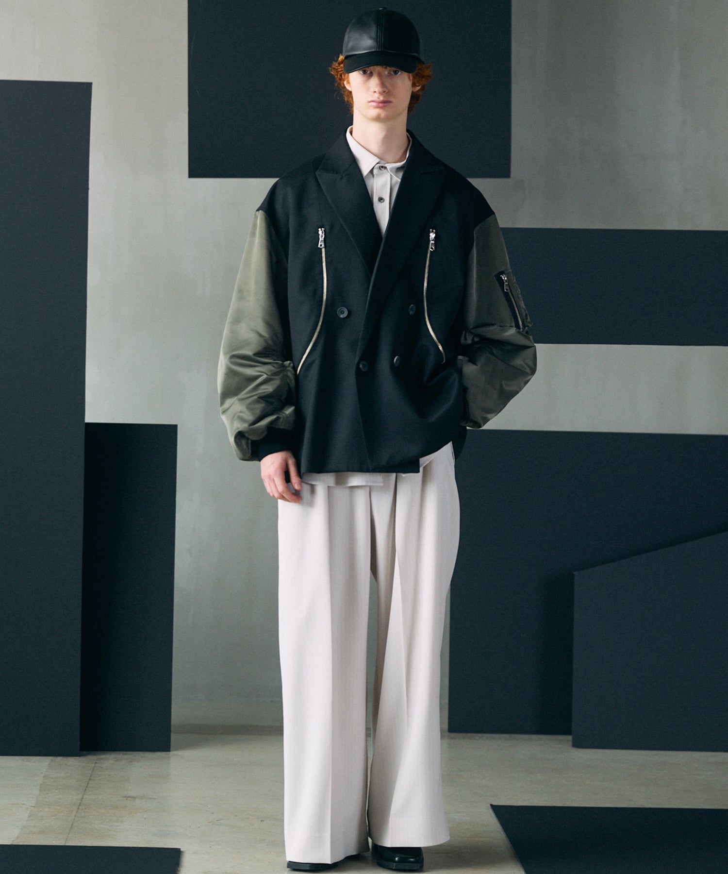 【26AW PRE-ORDER】Prime-Over MA-1 Sleeve Double Breasted Curved Zip Tailored Jacket