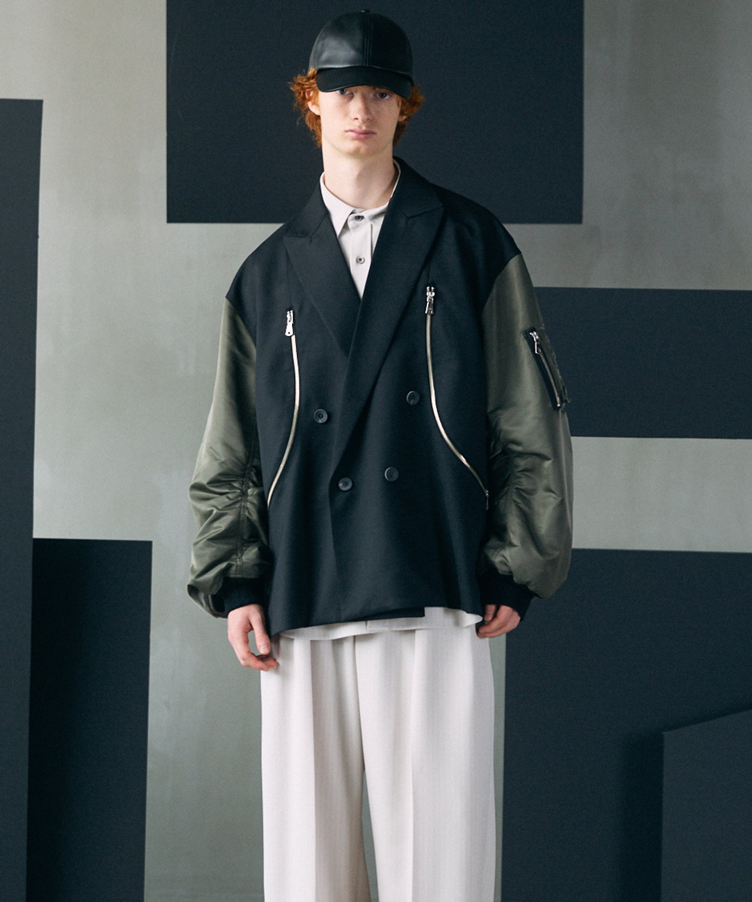 【26AW PRE-ORDER】Prime-Over MA-1 Sleeve Double Breasted Curved Zip Tailored Jacket
