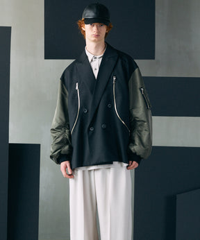 【26AW PRE-ORDER】Prime-Over MA-1 Sleeve Double Breasted Curved Zip Tailored Jacket