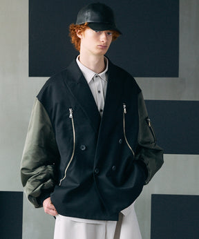 【26AW PRE-ORDER】Prime-Over MA-1 Sleeve Double Breasted Curved Zip Tailored Jacket