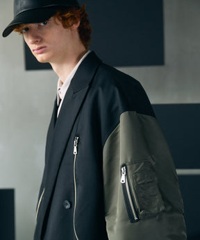 【26AW PRE-ORDER】Prime-Over MA-1 Sleeve Double Breasted Curved Zip Tailored Jacket